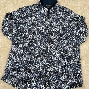 INC International Concepts Size XXL Black White Paint Splatter Pattern Button Up